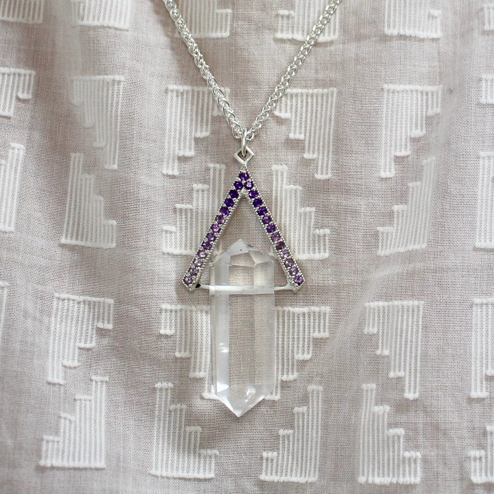 One Of A Kind - Quartz Talisman Necklace with Ombré Amethyst Halo and Secret Motto "Love Is Rich With Honey And Venom", Necklaces, The Serpents Club