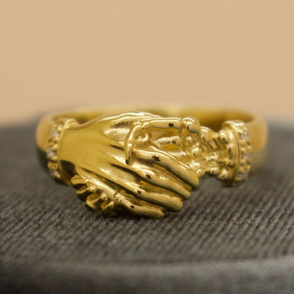 ‘Till Death Band’ - Skeleton Hand Shake Fede Ring with Diamond Cuffs, Ring, The Serpents Club