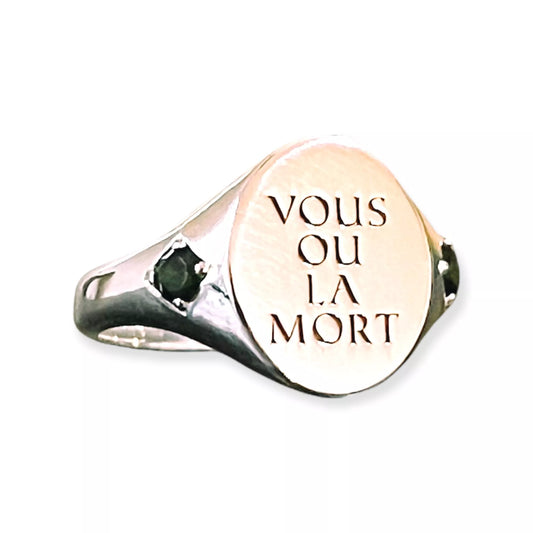 'Vous Ou La Mort / You or Death' Signet with Green Tourmaline Band
