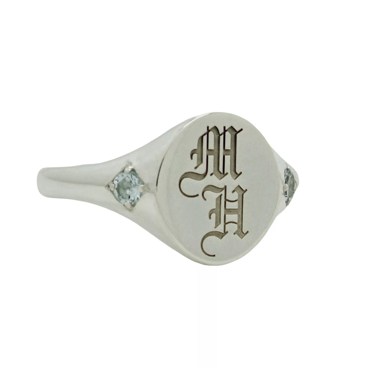 Old English Letter Engraved Signet with Custom Birthstone Band, Ring, Apparel & Accessories, The Serpents Club