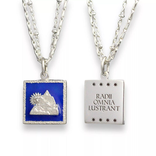 Ready To Ship -  Sun and Mountain Peak Necklace with Secret Latin Message 'The Rays Illuminate All Things' (Silver), Necklace, Necklaces, The Serpents Club